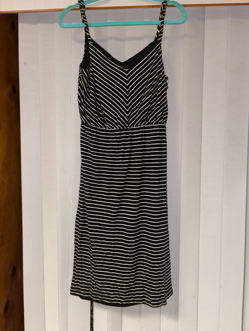 LOFT Black and White Striped Midi Dress